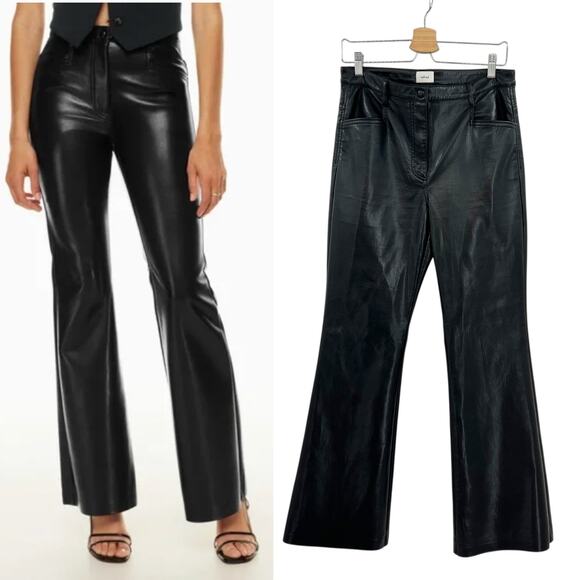 Aritzia Wilfred Beatrix Pants Flared High Waist Faux‎ Leather Black Size 10 - Picture 1 of 14